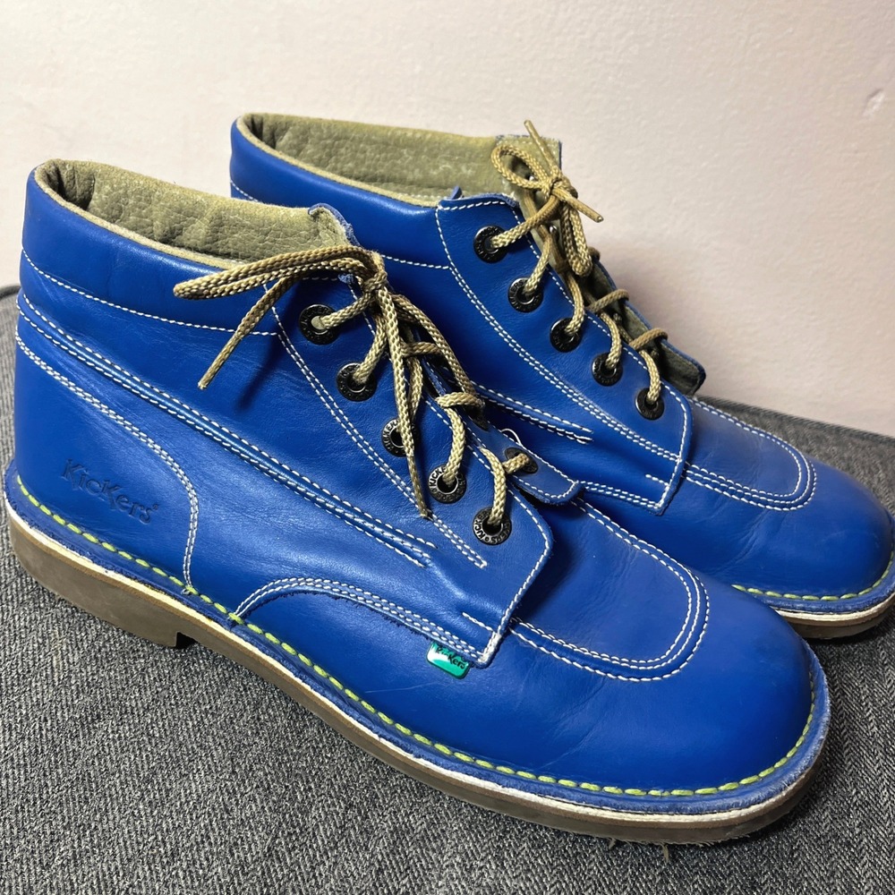 Kickers Kick Hi Blue Leather Ankle Boots Mens 44 Contrast Stitch Classic Indie